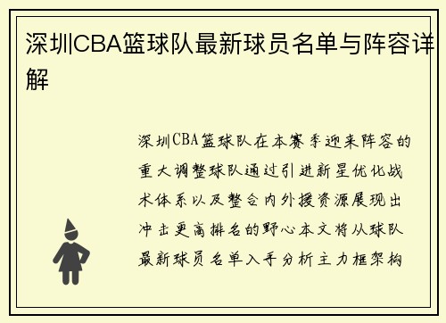 深圳CBA篮球队最新球员名单与阵容详解