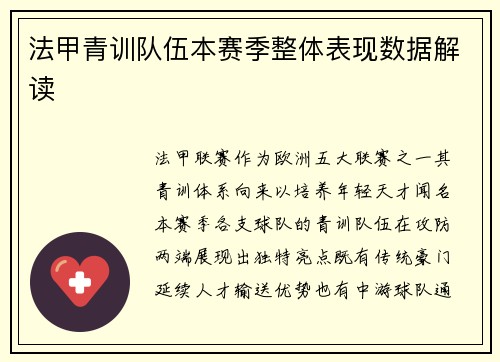 法甲青训队伍本赛季整体表现数据解读